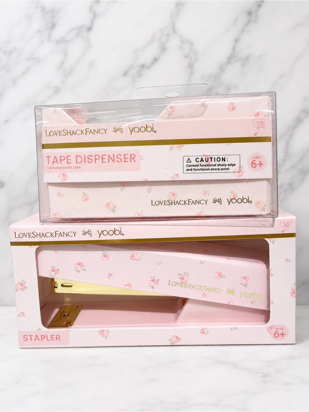 LoveShackFancy Pink Stapler & Pink Tape Dispenser Set